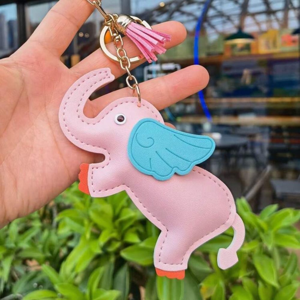 Pink Elephant Key Holder with Blue Wings